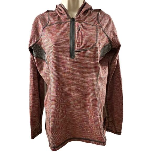 REI ~ Multicolor Pullover Hooded Top ~ size Medium ~ partial zip ~ thumb holes - Picture 1 of 12
